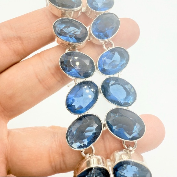 Faceted Tanzanite Clear Crystal Gemstone Double Row Wide Bracelet - Picture 7 of 9
